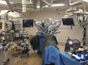 Picture showing set up of robotic radical prostatectomy