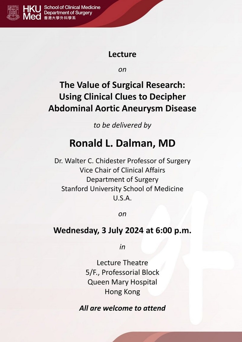 Lecture by Ronald L. Dalman, MD on Wednesday, 3 July 2024